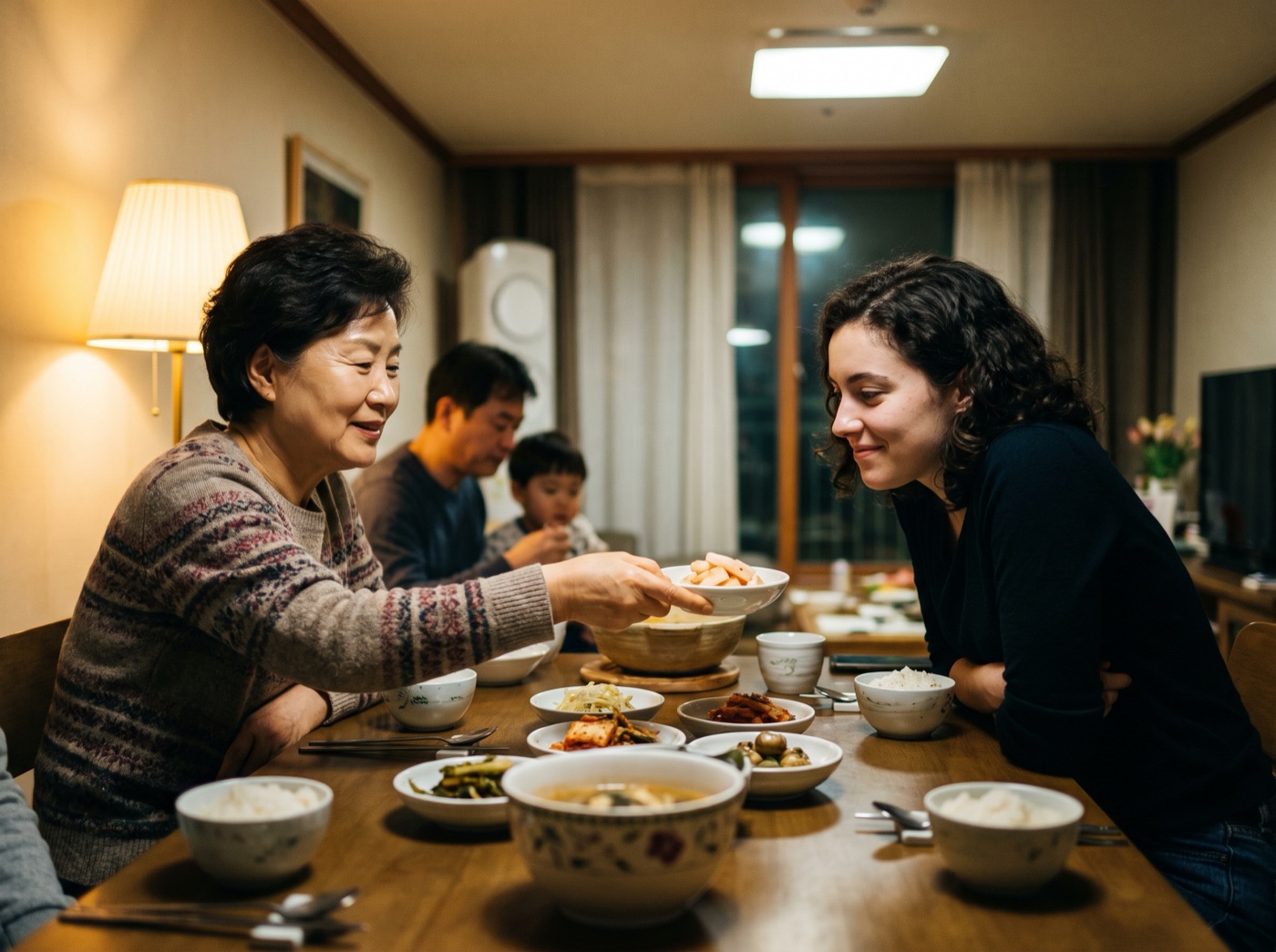 A family dinner where a first impression is being made