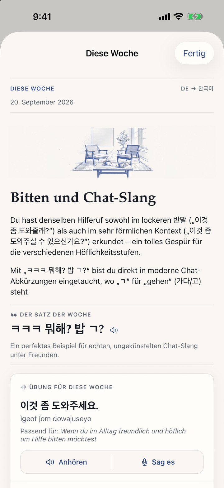 Die Lektion der Woche, aus deinen eigenen Sätzen geschrieben