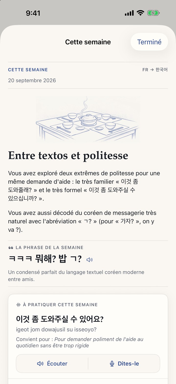 La leçon de la semaine, rédigée à partir de vos propres phrases