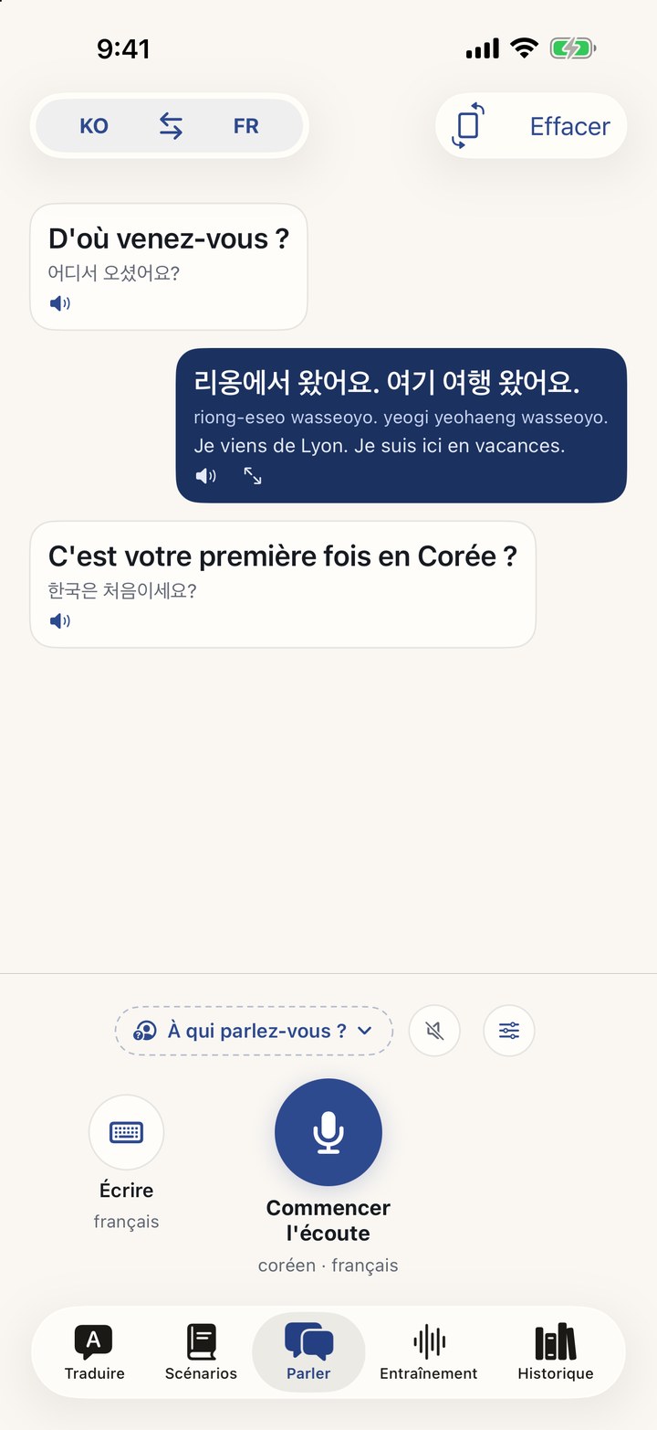 Une conversation en direct, chaque phrase du côté de celui qui parle