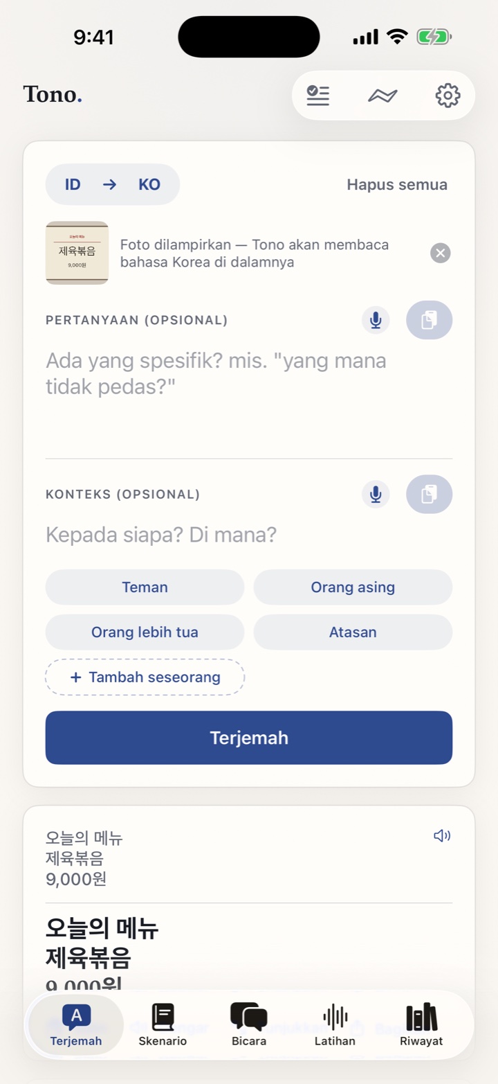 Papan menu yang difoto dan diterjemahkan