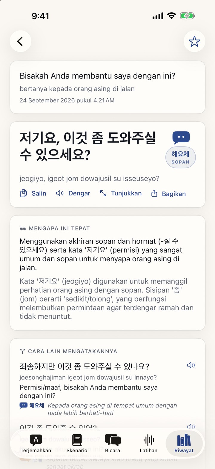 Jawaban Tono Translate, dengan tingkat kesopanannya dijelaskan