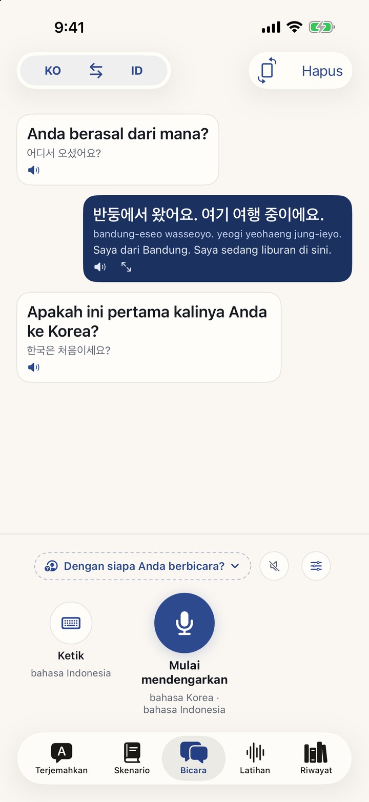 Percakapan langsung, setiap kalimat di sisi pembicaranya