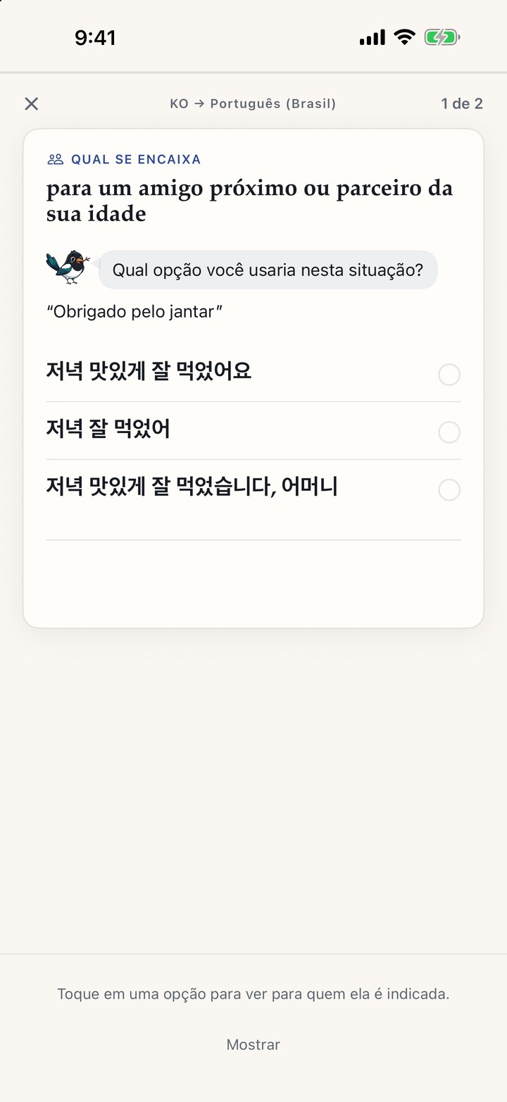 Um card de Prática — qual frase combina com esta pessoa?
